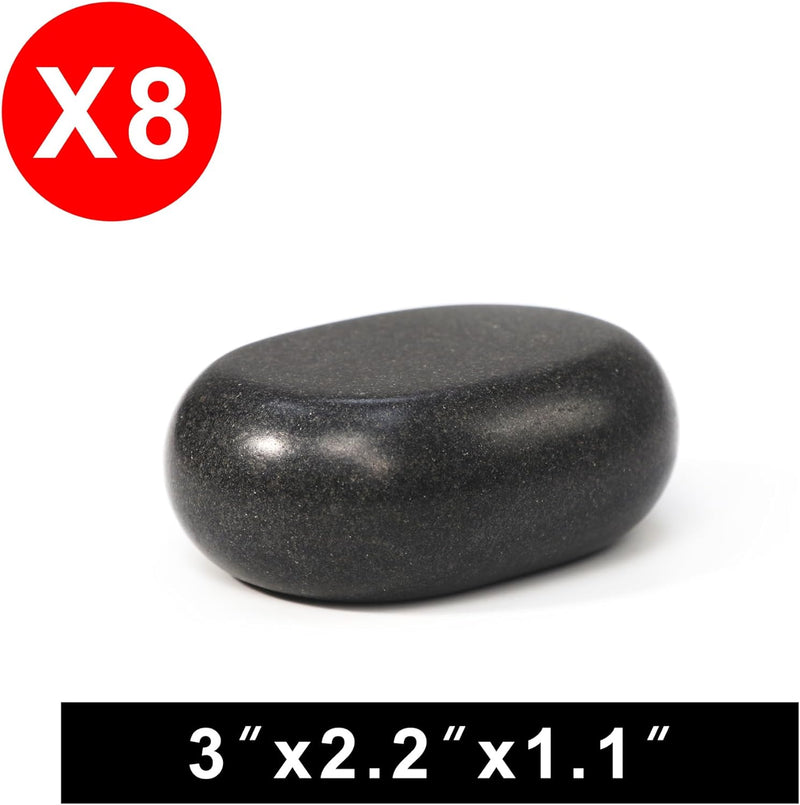 Master Massage 8 Piece Large Ovular Black Basalt Hot Stone Rock Massage Lava Energy Pack-3" x 2.2"x 1.1" - for Professional, Spa, Massage Therapy, Relaxation