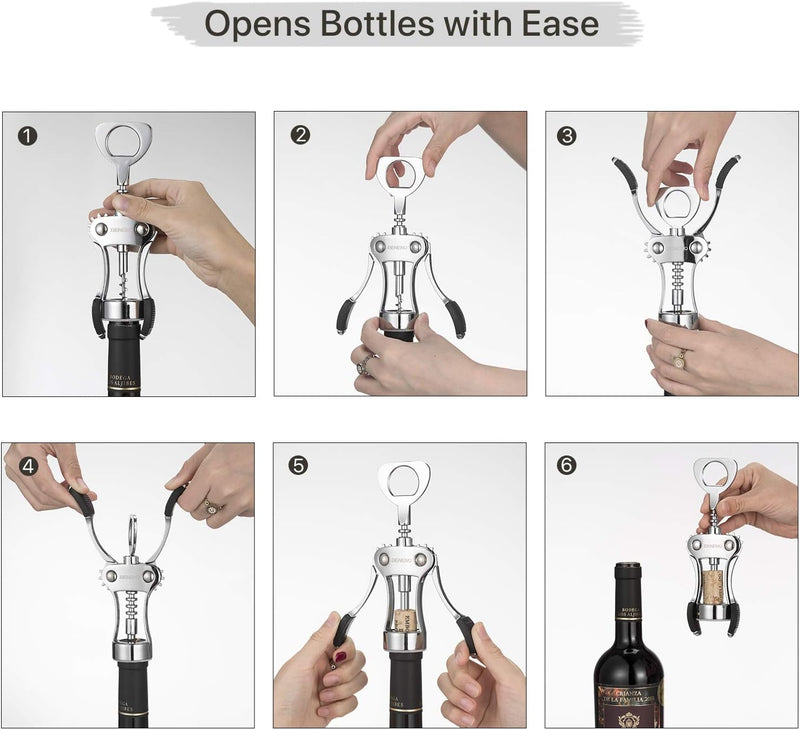 Wine Opener, Zinc Alloy Premium Wing Corkscrew Wine Bottle Opener with Multifunctional Bottles Opener, Upgrade