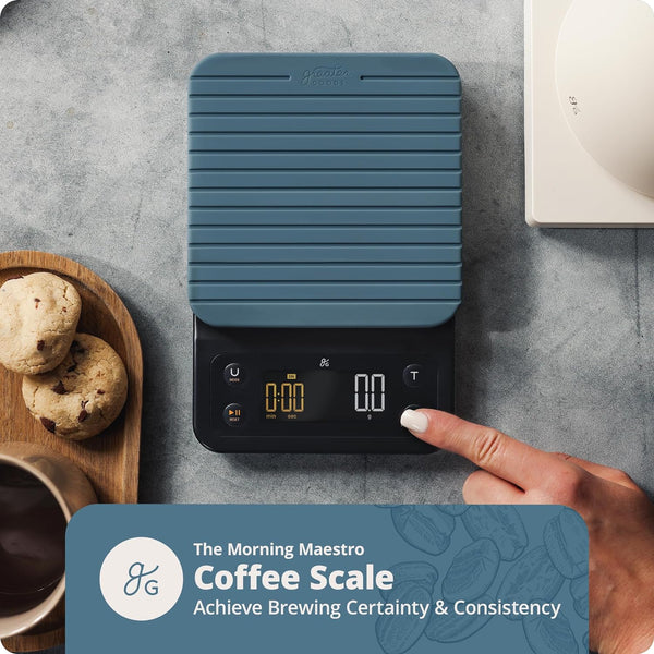 Greater Goods Digital Accurate Coffee Scale for Pour-Over Maker, with Timer for Great French Press and General Kitchen Use, Designed in St. Louis, (Stone Blue)