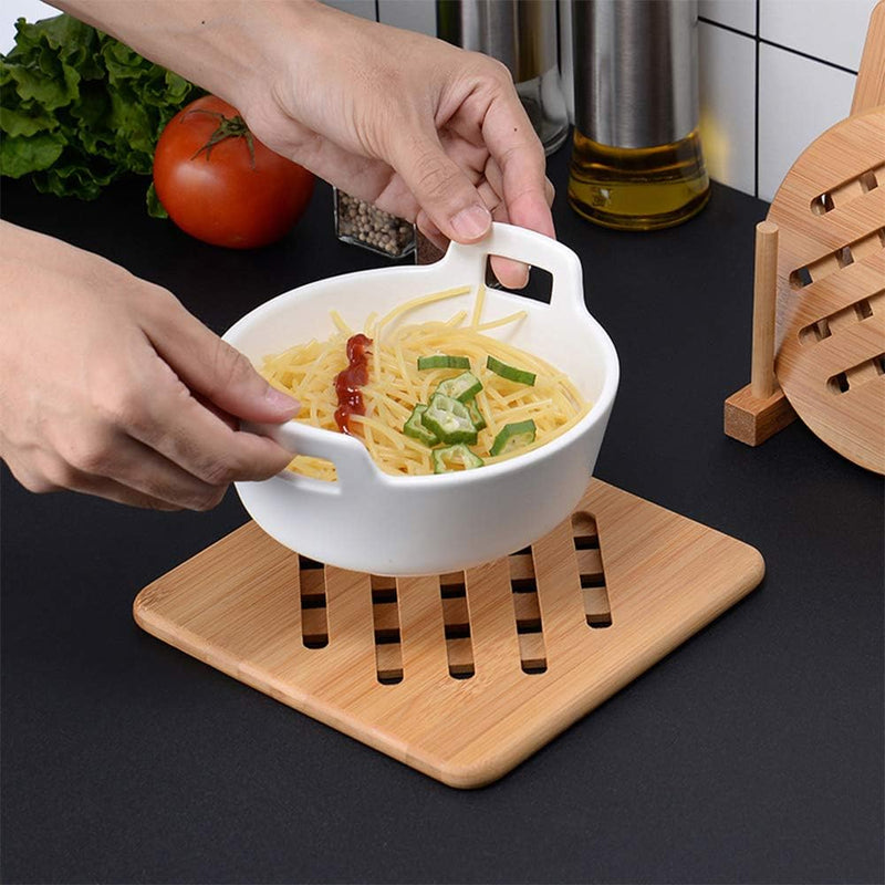 Bamboo Trivet, Desk Protector Mat Set with Hot Plate Holder for Hot Dishes/Pot/Bowl/Teapot/Pads, Heat Resistant Trivet