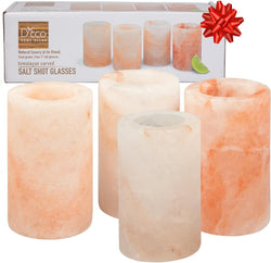 D'Eco Himalayan Salt Shot Glasses (4 Pack) - Hand-Carved 3" All-Natural Pink Salt Tequila Shooters - Add light salt flavor to any drink without the mess - Holiday Party Exchange & Christmas Gift Idea