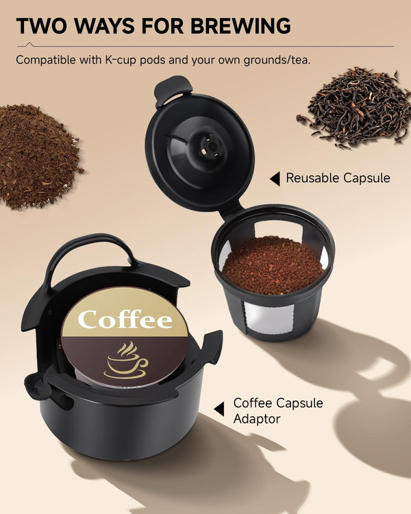 Vimukun Single Serve Coffee Maker, Instant Coffee Maker One Cup Compatible with K-Cup Pods & Ground Coffee, Single Cup Coffee Machine with 6 to 14oz Reservoir, Auto Shut-off, Small Size(Black)