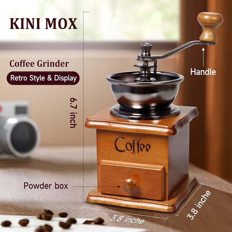 Manual Coffee Grinder Mini Vintage Wooden Coffee Bean Grinder for Decoration Display Antique Coffee Mill for Making Mesh Coffee Classic French Press for Decoration & Gift