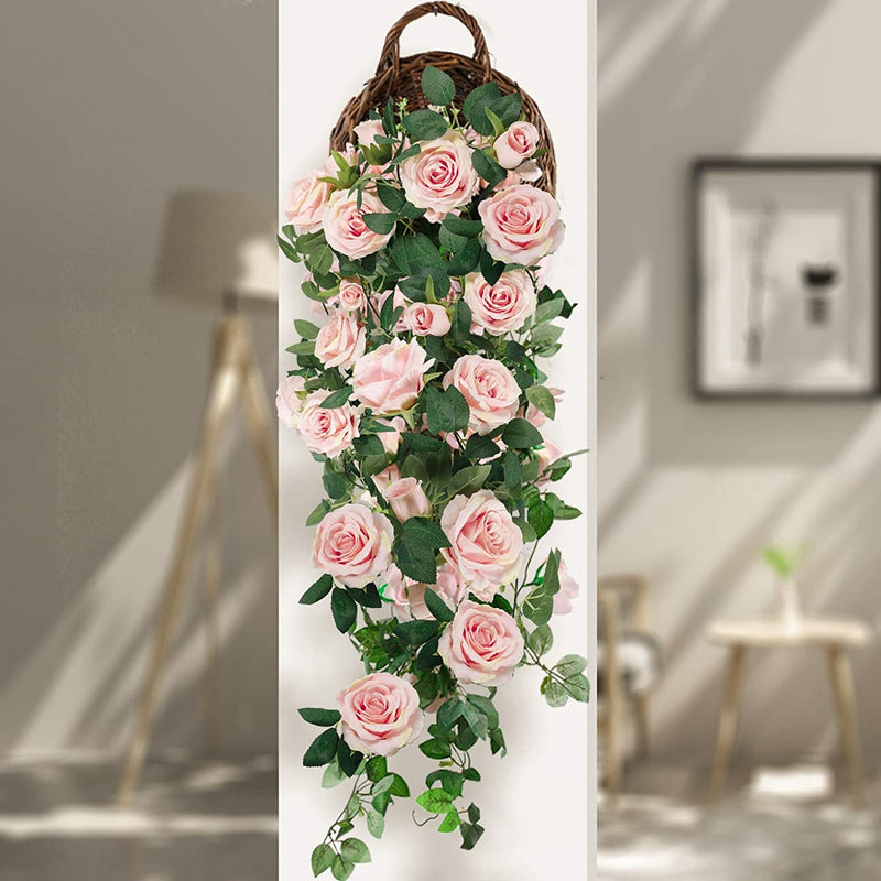 3Pcs Artificial Pink Rose Garlands - Hanging Silk Vines for Wedding or Party Decor