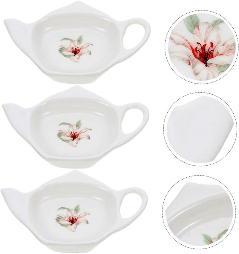 Mikinona 3pcs Tea Bag Saucer Flower Side Dish Tea Bag Rest Dish Ceramic Teabag Sushi Sauce Dish Teacup Saucer Ceramic Tea Bag Holder Cake Tray Tea Bag Coaster Afternoon Tea Ceramics Storage