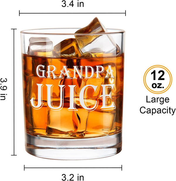 LIGHTEN LIFE Grandpa Juice Whiskey Glass 12 oz,Unique Grandpa Gifts in Valued Wooden Box,Funny Grandpa Gifts Ideas for New Grandpa,Birthday from Grandson,Granddaughter