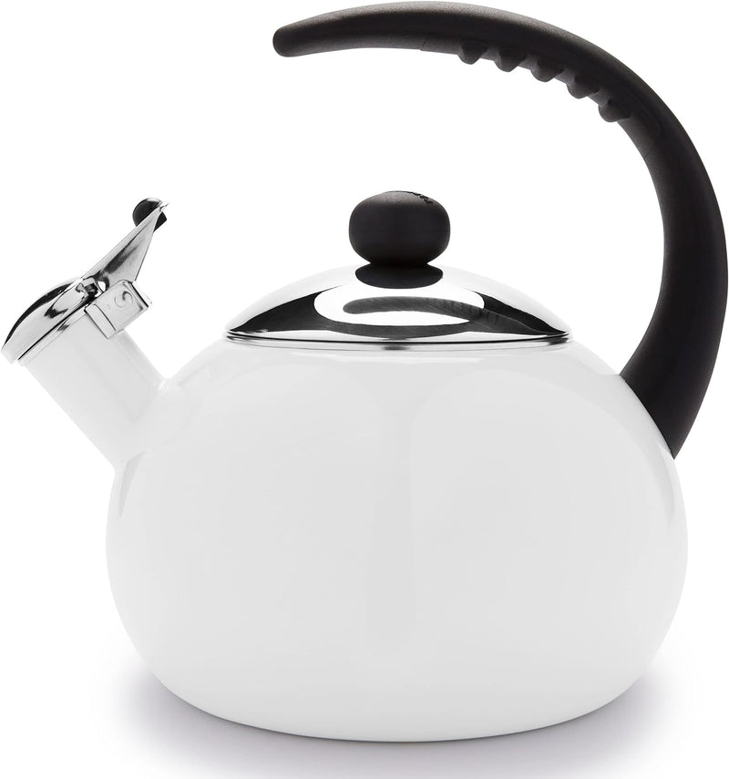 Farberware Luna Water Kettle, Whistling Tea Pot, Works For All Stovetops, Porcelain Enamel on Carbon Steel, BPA-Free, Rust-Proof, Stay Cool Handle, 2.5qt (10 Cups) Capacity (Aqua)