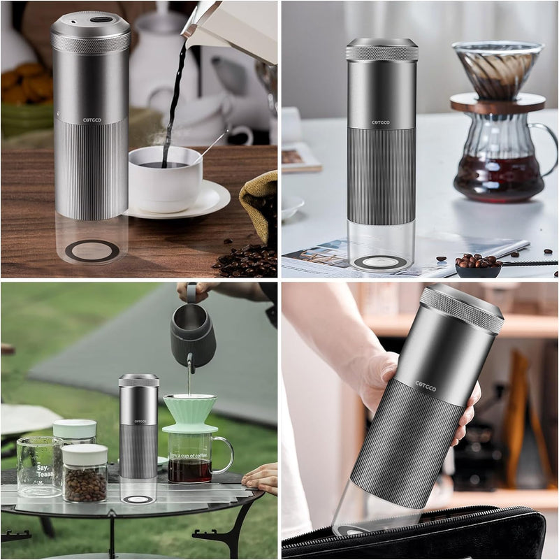 Coffee Grinder Electric Burr Portable: COTGCO Small Espresso Bean Mill with Conical Burr - Adjustable & Rechargeable Battery - Extra Fine to Extra Coarse (Silver-1)