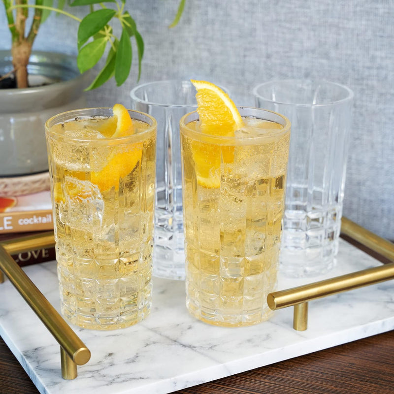 Viski Highland Highball Drinking Glasses Set of 4 - Premium Crystal Square Cut Tall Cocktail Glassware Gift Set, 12 oz