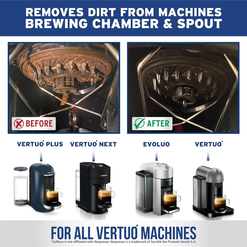 Caffenu | 4 Nespresso Vertuo Cleaning Capsules | Cleans & Maintains all Nespresso Vertuo Machines | Coffee Machine Cleaner for Crisp Coffee | Nespresso Cleaner Capsules | Complete your Barista Kit