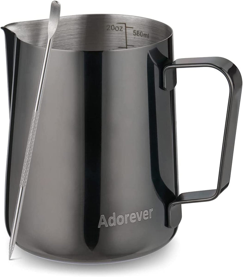 Milk Frothing Pitcher 350ml/600ml/900ml/1500ml (12oz/20oz/32oz/50oz) Steaming Pitchers Stainless Steel Milk/Coffee/Cappuccino/Latte Art Barista Steam Pitchers Milk Jug Cup with Art Pen,12oz