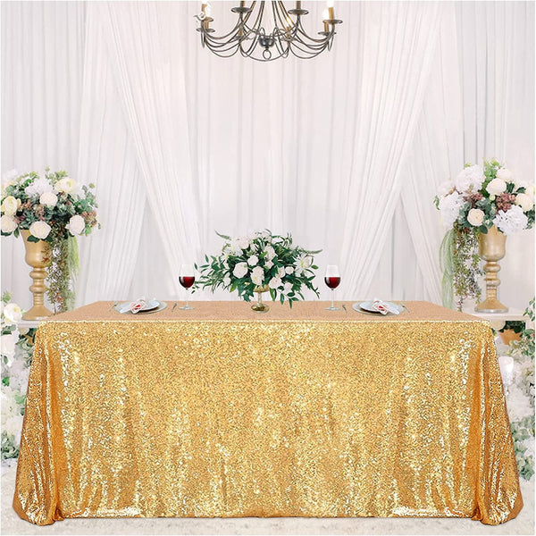 Glittery Gold Sequin Tablecloth - Rectangle 60X102Inch Wedding Decorations