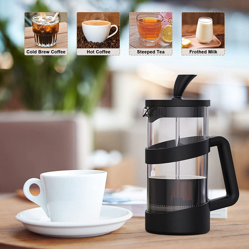 RAINBEAN Mini French Press Coffee Maker 12 oz, Heat Cold Coffee Brewer Camping Coffee Press Pot, Small French Press and Coffee Presses 350 ml, Tea and Frothed Milk Press (Black, 12 oz)