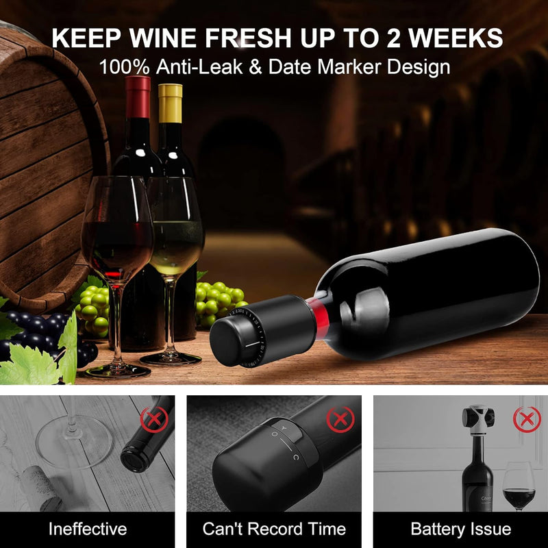 Electric Wine Opener-Wine Gifts-Automatic Wine Opener Rechargeable-Cordless Electric Corkscrew-Wine Bottle Opener with Foil Cutter, 2 in 1 Aerator Pourer, Vacuum Stopper, Gift Box