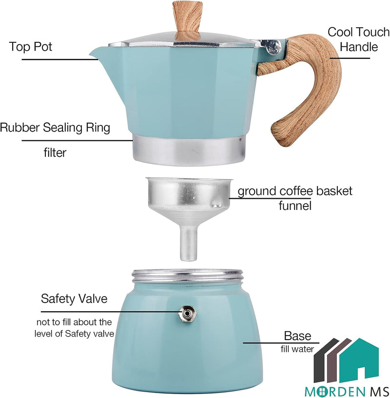 MORDEN MS Moka Pot Stovetop Espresso Maker 3 Cup - 5 oz Italian Coffee Maker, Manual Cuban Coffee Percolator Machine Italian Espresso Greca Coffee Maker for Cappuccino or Latte