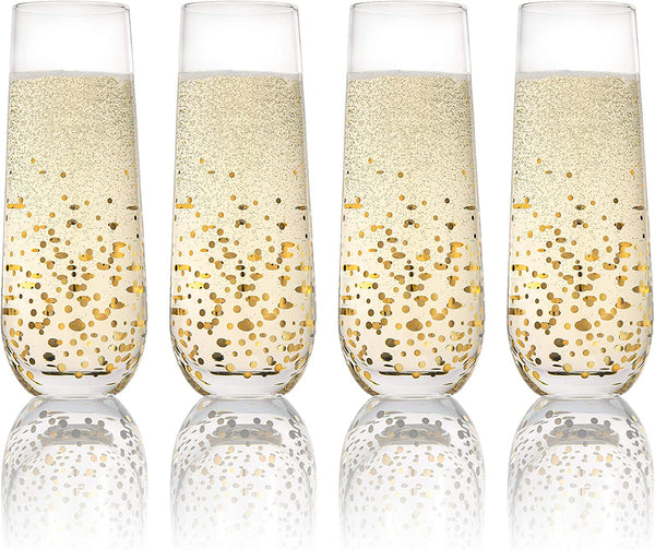 Trinkware Goldosa Stemless Champagne Flute Glasses With Gold Luster – Mimosa Glasses Set of 4 – 9oz