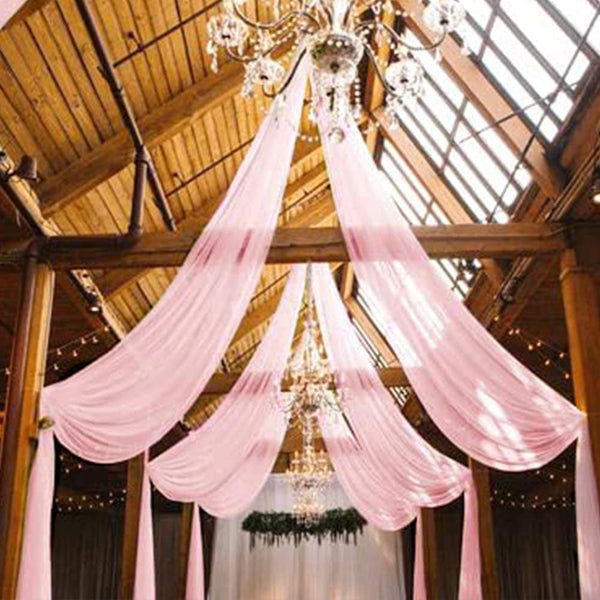 Dusty Rose Wedding Ceiling Drapes Fabric 6 Panels 5Ftx10Ft Chiffon Backdrop Drapes Curtain for Ceremony Arch Party Stage Decoration