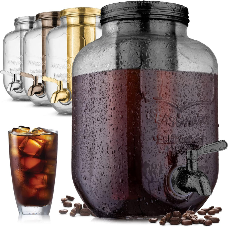 Zulay Kitchen 1 Gallon Cold Brew Coffee Maker with EXTRA-THICK Glass Carafe & Stainless Steel Mesh Filter - Premium Iced Coffee Maker, Cold Brew Pitcher & Tea Infuser (Silver)