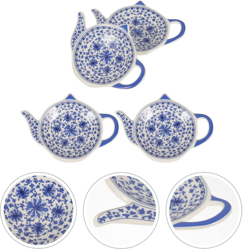 Cabilock 4pcs Teapot Shaped Ceramic Dish Ketchup Saucer Soup Spoon Holder Teapot Shaped Teabag Coaster Ceramic Tea Bag Ring Holders Dipping Dishes Ceramics Dessert Small Teaspoon