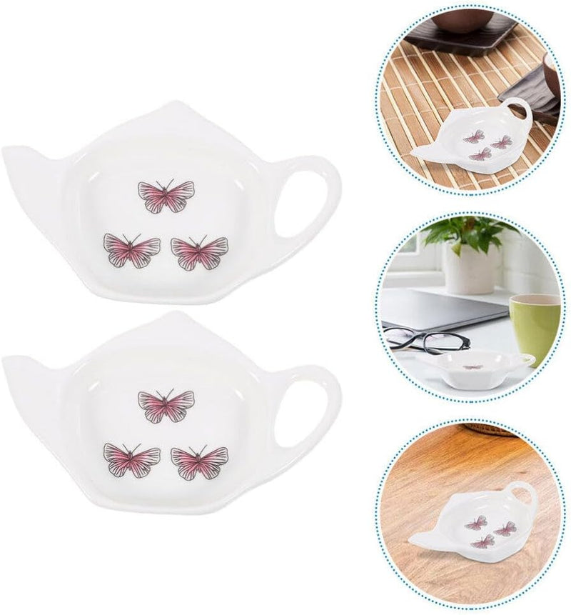 ABOOFAN 2pcs Tea Bag Plate, Ceramic Tea Bag Holder Teapot Shaped Teabag Coaster Seasoning Dishes Salad Soy Dipping Bowls Spoon Rests Holder Snack Plate for Sauce Dessert