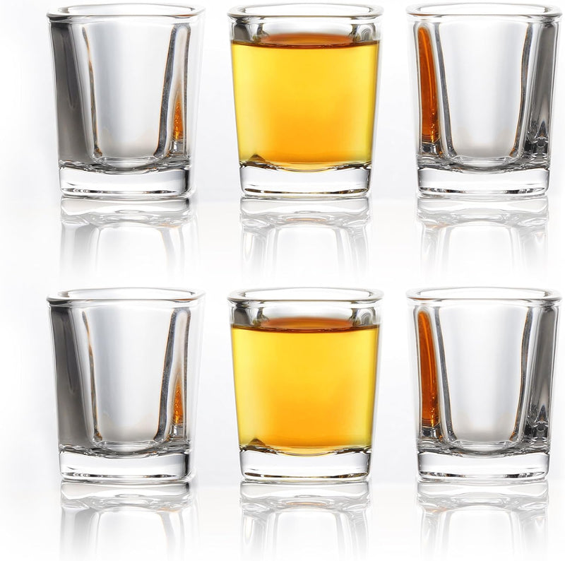 QUAFFER Square Shot Glasses Heavy Base 2oz (Set of 4) – Modern Shot Glass – Classic Whisky Vodka Tequila Sherry Brandy Cordial Mini Snifters Glasses - Perfect for Parties, Bars, Events, Home Bar