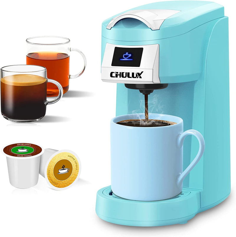 CHULUX Single Serve Coffee Maker, One Cup Coffee Brewer for K Cup & Ground Coffee, 5 to 12oz Brew Sizes in Mins, Auto Off Function, Portable Coffee Machine for Home, Office, Travel, Kitchen