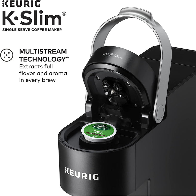 Keurig K- Slim Single Serve K-Cup Pod Coffee Maker, Multistream Technology, Black & Travel Mug Fits K-Cup Pod Coffee Maker, 1 Count (Pack of 1), Stainless Steel