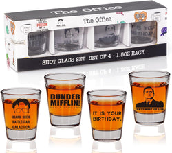 PuGez The Office Shot Glass Set, The Office TV Show Merchandise, 4-Piece Office Inspired Shot Glasses, The Office Gifts for Office Fans