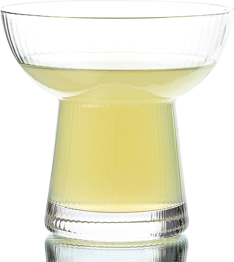 Lysenn Stemless Margarita Glasses Set of 2 - Elegant Vertical Stripes Cocktail Glasses – Premium Hand Blown Glassware for Martini and Mixed Drinks – 10 oz Gold Rim