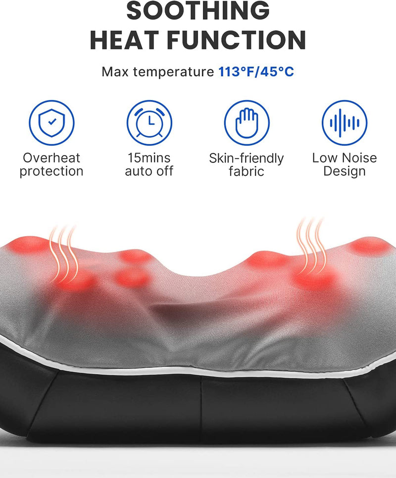 RENPHO Shiatsu Neck and Shoulder Back Massager with Heat, Electric Deep Tissue 3D Kneading Massage Pillow for Relief on Waist, Leg, Calf, Foot, Arm, Belly, Full Body, Muscles