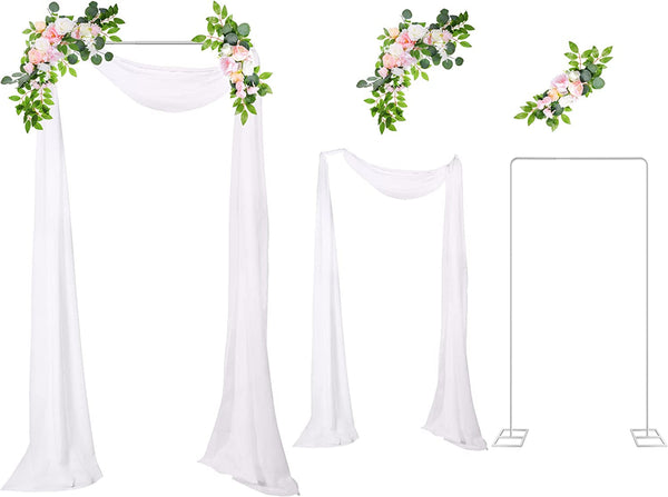 Metal Wedding Arch with Drape and Flower Swags - 66x33 White