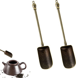 JANKOW Vintage Loose Leaf Tea Scoop with Fu Text, Bestow luck, Copper Metal Measuring Spoons For Tea, Coffee (2Pcs).