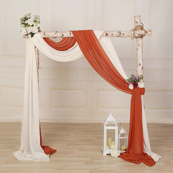 Chiffon Wedding Arch Drapes - Party Backdrop Curtains 2 Panels 27x216 inches Burnt Orange  Ivory