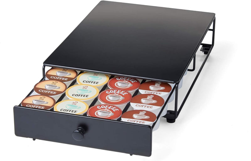 Nifty Coffee Pod Mini Drawer – Black Finish, Compatible with K-Cups, 24 Pod Pack Holder, Non-Rolling, Under Coffee Pot Storage, Sliding Drawer, Home Kitchen Counter Organizer