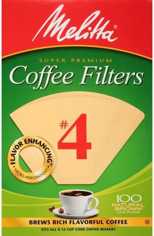Melitta #4 Cone Coffee Filters, Natural Brown, 100 Count (Pack of 6) 600 Total Filters