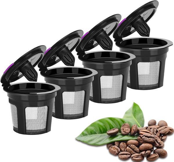 LivingAid Reusable K Cups for Keurig 2.0 & 1.0 Brewers -4 Packs Refillable Coffee Pods, Universal Kcup Filters, Eco-Friendly and Easy to Clean.