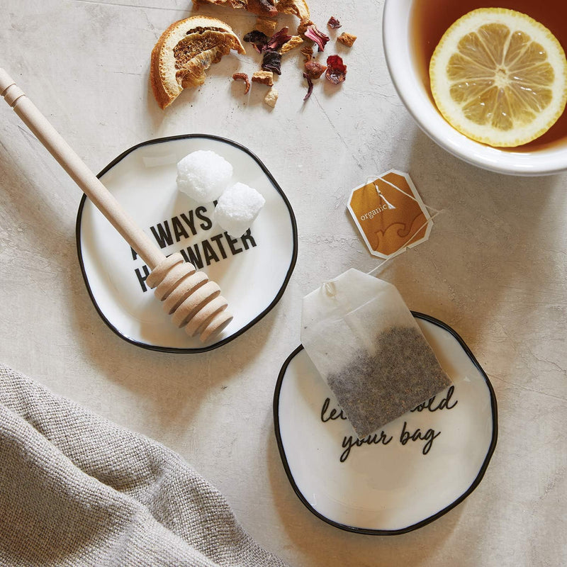 Santa Barbara Design Studio SIPS Drinkware Ceramic Tea Bag Rest, 3.5" Diameter, Let Me Hold Your Bag