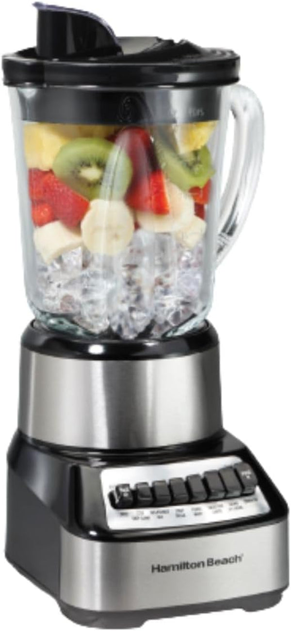 Hamilton Beach Wave Crusher Blender For Shakes and Smoothies With 40 Oz Glass Jar and 14 Functions, Ice Sabre Blades & 700 Watts for Consistently Smooth Results, Black + Stainless Steel (54221)