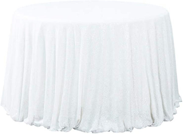 120 White Sequin Round Tablecloth for Wedding or Event