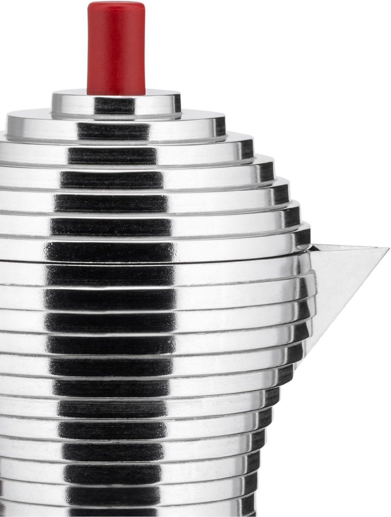 Alessi MDL02/3 R Pulcina Stove Top Espresso 3 Cup Coffee Maker in Aluminum Casting Handle And Knob in Pa, Red