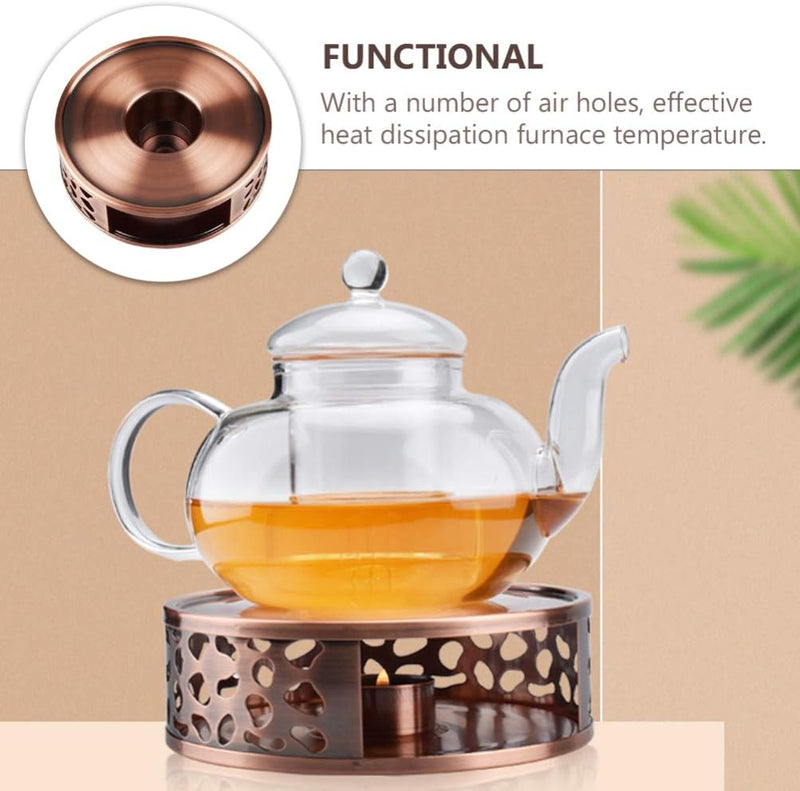 HEMOTON Teapot Warmer Cast Iron Art Tea Heating Rack Teaware Accessories Tea Gifts for Home Decor (Without Candle)
