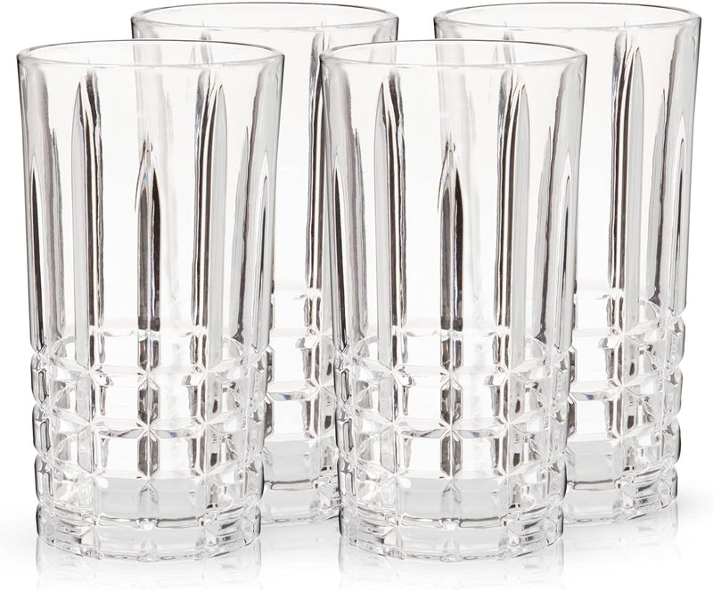 Viski Highland Highball Drinking Glasses Set of 4 - Premium Crystal Square Cut Tall Cocktail Glassware Gift Set, 12 oz