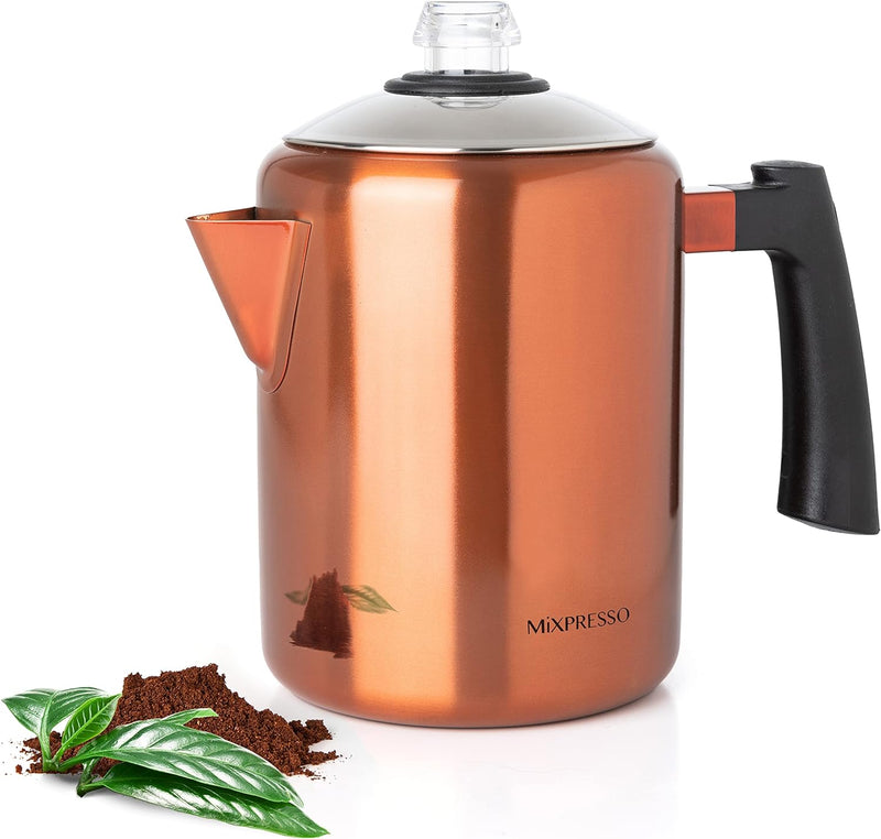 Mixpresso Stainless Steel Stovetop Coffee Percolator, Percolator Coffee Pot, Excellent For Camping Coffee Pot, 5-8 Cup Coffee Maker, Stainless Steel Coffee Percolator