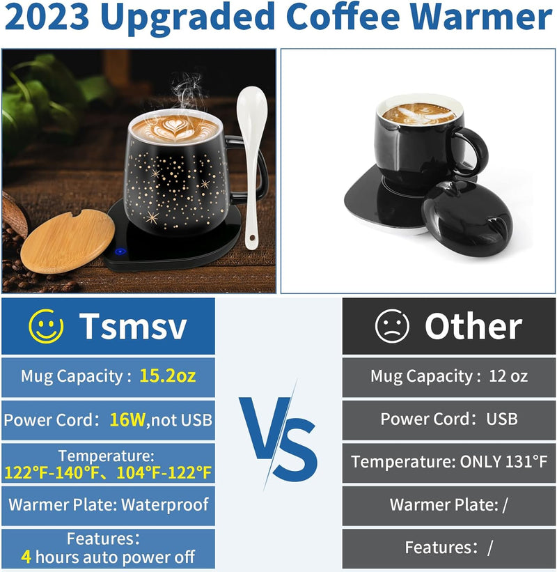 【2023 Upgraded】 Coffee Warmer with Mug Set/Coffee Cup with Warmer/Coffee Mug Warmer with 2 Temperature/Coffee Cup Warmer for Desk/Gifts for Birthday, Thanksgiving Day and Christmas, Valentine's Day