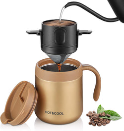 ONEISALL Camping Portable Coffee Maker Set with Stainless Steel Coffee Mug + Collapsible Pour Over Coffee Filter - for Travel Camping Offices Backpacking