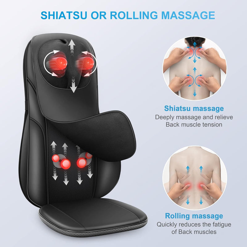 COMFIER Massage Chair Pad with Heat,Shiatsu Neck and Back Massager with Height Adjustable,Unique Back Support Chair Massager for Pain Relief, Gifts for Mom and Dad