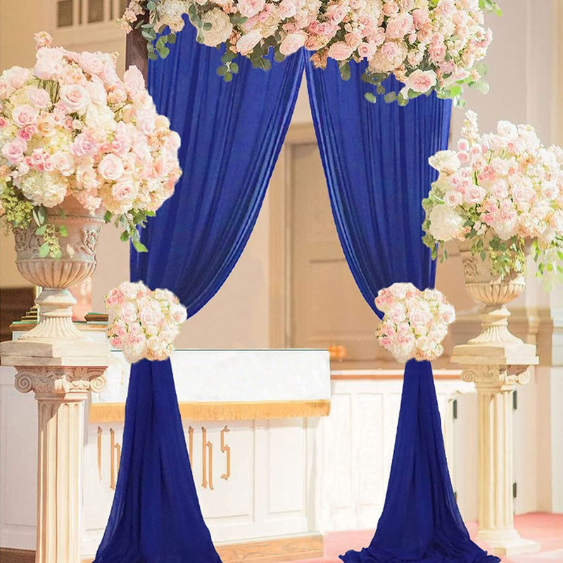 Blue Chiffon Wedding Backdrop Curtain Set - Sheer Drapes 28x120 inches 2 Panels