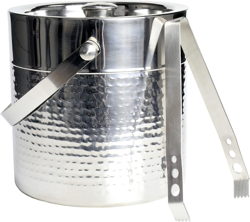 Chef Craft Hammered Double Walled Ice Bucket, 2 quart volume, Stainless Steel