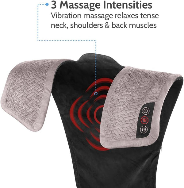 Homedics Comfort Pro Elite Heated Vibrating Massage Wrap Adjustable Intensity, Soft Fabric, Tension Relief Heat Therapy Heated Shoulder Massage, Relieves Neck, Upper Back & Shoulders (Long)