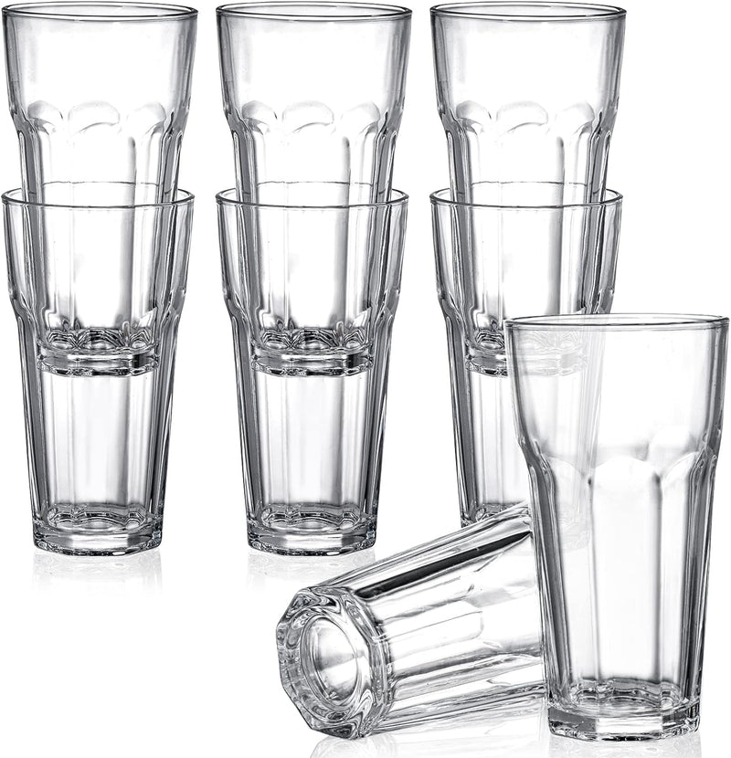 Yopay Set of 8 Highball Drinking Glasses, 12oz Lead-Free Tempered Water Glasses Thick Heavy Base, Clear Iced Hot Tea Glassware for Cocktail, Juice, Milkshake, Coke, Soda Beer Tumbler Cup